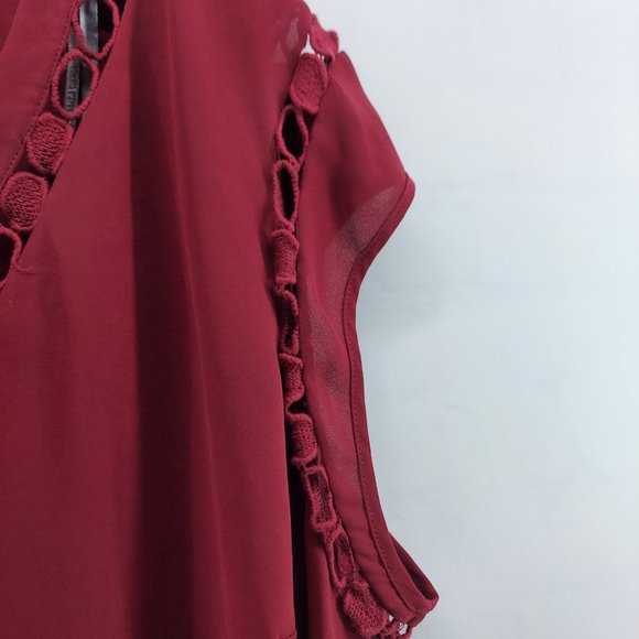 Daniel Raine maroon chiffon Short Sleeve Shirt| Size 2X - Picture 2 of 9